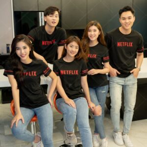 Áo thun cổ tròn đồng phục doanh nghiệp Netflix màu đen