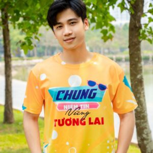 Áo thun đồng phục du lịch mùa hè màu cam trẻ trung